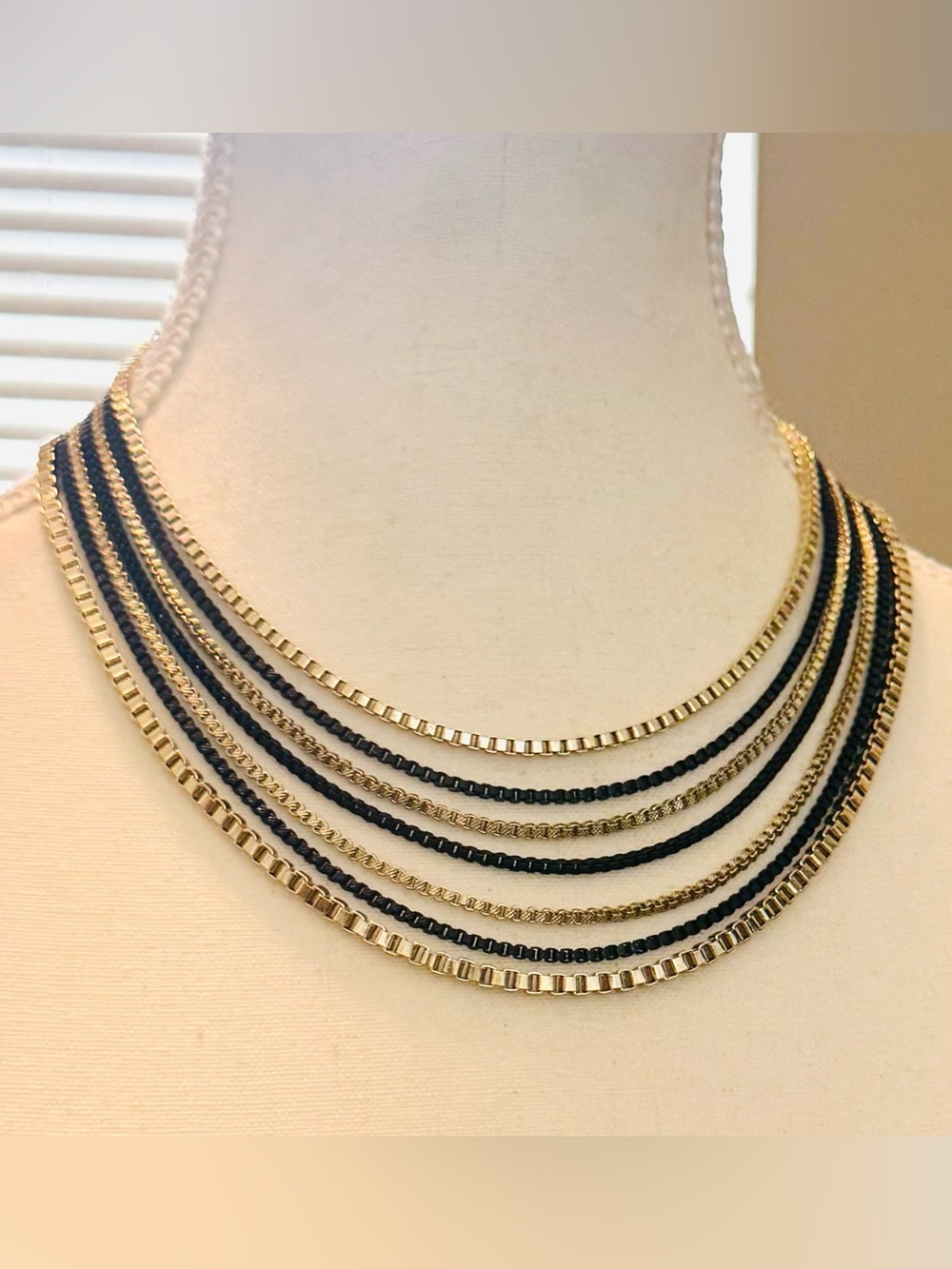 c.1950 W. Germany Multi-Strand, Mixed-Metal Layered Box Chain Necklace